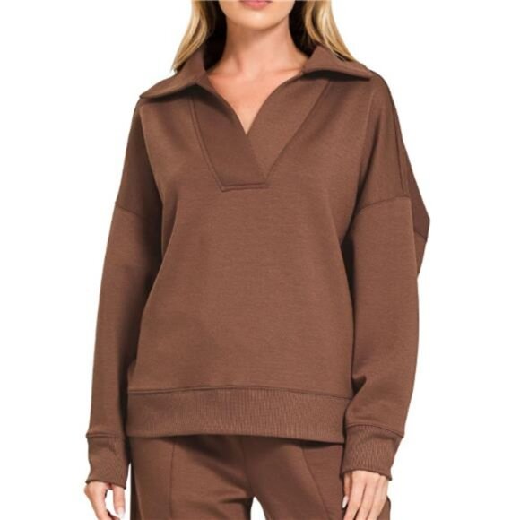 Zenana Scuba Collared Pullover and Pants Set - Picture 2 of 2